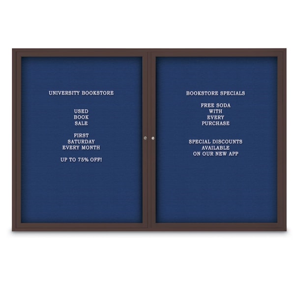 48"x24" 1-Door Enclosed Outdoor Letterboard, Blue Felt/Bronze Alum